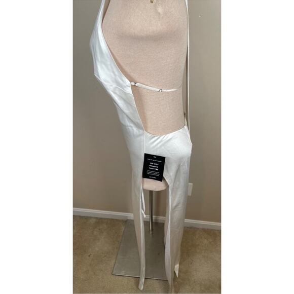 Retrofete Jagger Halterneck High Slit Open Back Satin White Maxi Dress Sz M - Picture 5 of 12